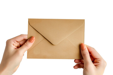 Fototapeta premium Woman's hand holding a blank envelope, front side to the camera