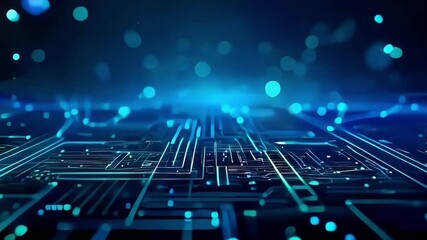 Abstract technological dark blue background, moving lines and glow, dynamic background for technological video effects