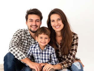 Fototapeta premium Family father mother son daughter kid studio photo white background