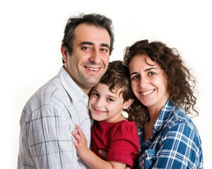 Obraz premium Family father mother son daughter kid studio photo white background