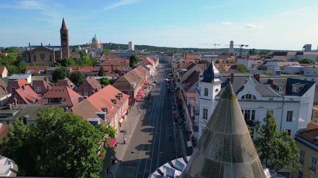 Nauener tor gate standing in potsdam city. Nice aerial view flight drone