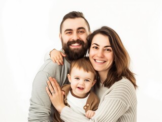 Family father mother son daughter kid studio photo white background