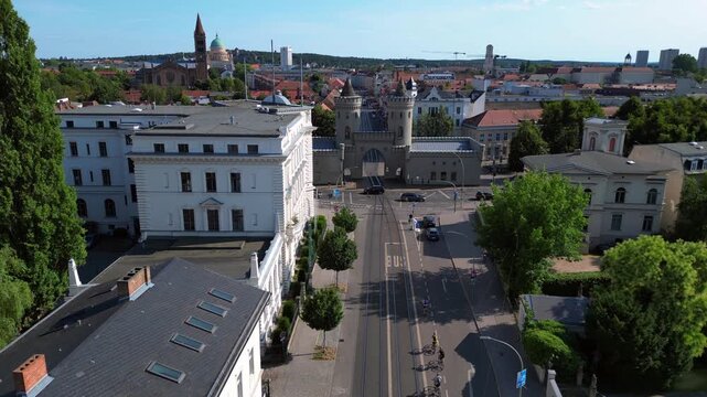 Nauener tor gate standing in potsdam city. Perfect aerial view flight drone