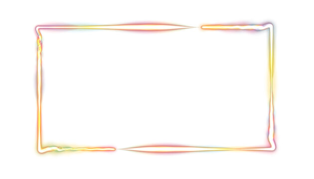 Laser rectangle frame, neon border. transparent Electric lights horizontal glow outline shape or glowing lines. Abstract background with space for your text. Png