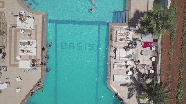 Aerial video of a hotel on the island of Crete in the town of Malia, Greece