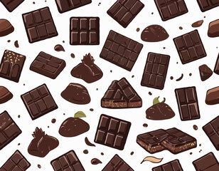 Pieces of natural dark chocolate isolated on white background. ingredients for confectionery
