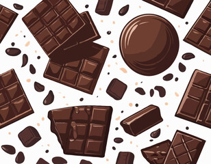 Pieces of natural dark chocolate isolated on white background. ingredients for confectionery
