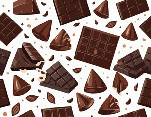 Pieces of natural dark chocolate isolated on white background. ingredients for confectionery
