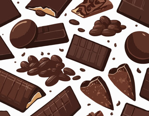Pieces of natural dark chocolate isolated on white background. ingredients for confectionery
