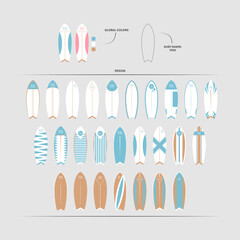 Fish-Shaped Colored Surfboard Design – Scalable Vector with Global Colors, Ideal for Sports, Hobbies, and Recreation