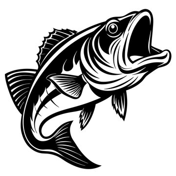 black bass fish jumping open mouth clip art preview