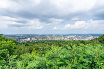 Montreal Canada Skyline Panoramic view from Mount Royal Park. 