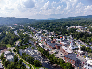Littleton New Hampshire and the Ammonoosuc River. Aerial photo.