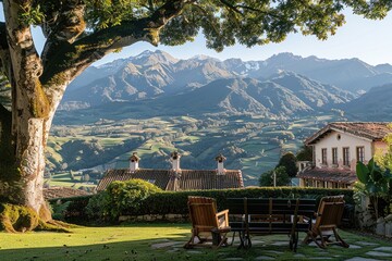 View from a Terrace with Mountain and Valley Landscape