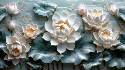 3D relief wallpaper with painting of sculpted rose blossoms and delicate petals, adding a romantic and natural elegance, mural wall art oil painting