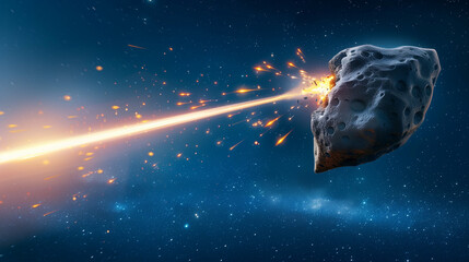 Asteroid Impact with Explosive Space Collision. Dramatic Asteroid Explosion in Cosmic Environment Illustrating Astrophysics Dynamics and Celestial Events