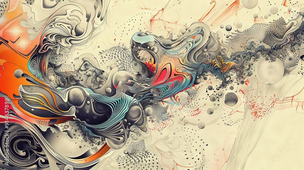 Aufkleber a painting featuring an array of diverse hues and forms occupying the lower portion, while the lower