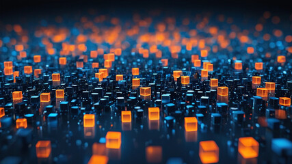 Obraz premium blue and orange pixels abstract background design isolated on white or transparent