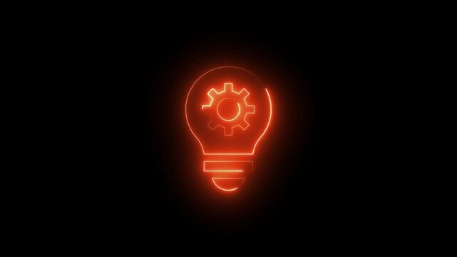 Glowing neon line Light bulb and gear icon isolated on black background. Innovation concept.