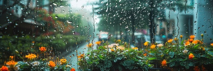 View from a window on a rainy day