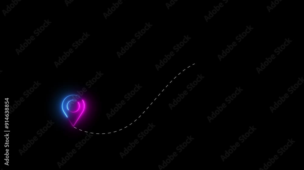 Poster neon location icon and gps tracking point marker animation.