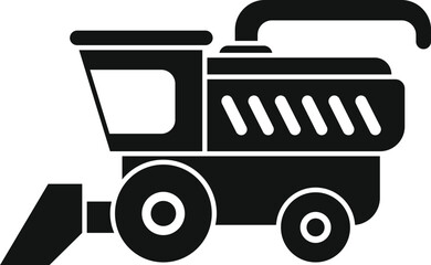 Black solid icon of an agricultural machine harvesting wheat in a field