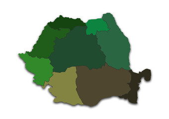 ROMANIA MAP WITH ADMINISTRATIVE DIVISIONS WITH FLAG