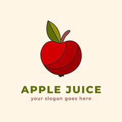 Red apple icon logo design. Fresh fruit trendy apple with a leaf symbol in hand draw style