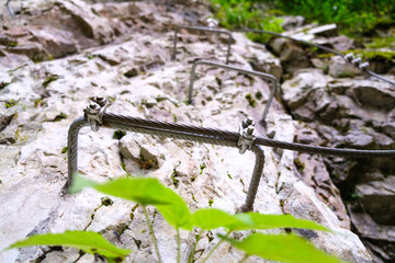 Detail of the metal supports on a via ferrata.