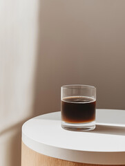 Minimalist Coffee Glass on Table – Modern Beverage Presentation in Natural Light