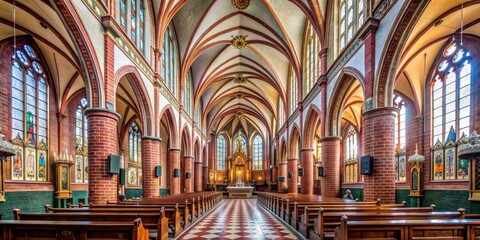 Fototapeta premium Interior of the University Church in Wroclaw, Poland , Gothic architecture, religious, historic, ornate