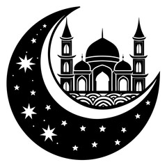 Moon with Mosque laser cut svg, Moon with Mosque laser cutting vector silhouette