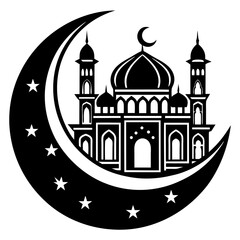 Moon with Mosque laser cut svg, Moon with Mosque laser cutting vector silhouette
