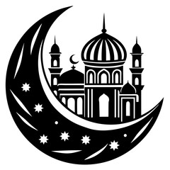 Moon with Mosque laser cut svg, Moon with Mosque laser cutting vector silhouette