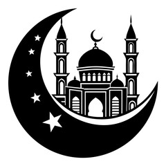Moon with Mosque laser cut svg, Moon with Mosque laser cutting vector silhouette