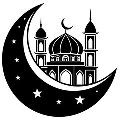 Moon with Mosque laser cut svg, Moon with Mosque laser cutting vector silhouette