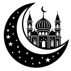 Moon with Mosque laser cut svg, Moon with Mosque laser cutting vector silhouette