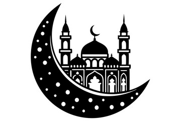 Moon with Mosque laser cut svg, Moon with Mosque laser cutting vector silhouette
