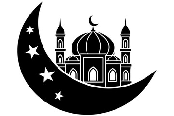 Moon with Mosque laser cut svg, Moon with Mosque laser cutting vector silhouette