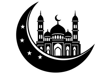 Moon with Mosque laser cut svg, Moon with Mosque laser cutting vector silhouette