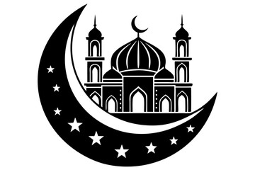 Moon with Mosque laser cut svg, Moon with Mosque laser cutting vector silhouette