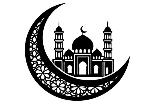 Moon with Mosque laser cut svg, Moon with Mosque laser cutting vector silhouette