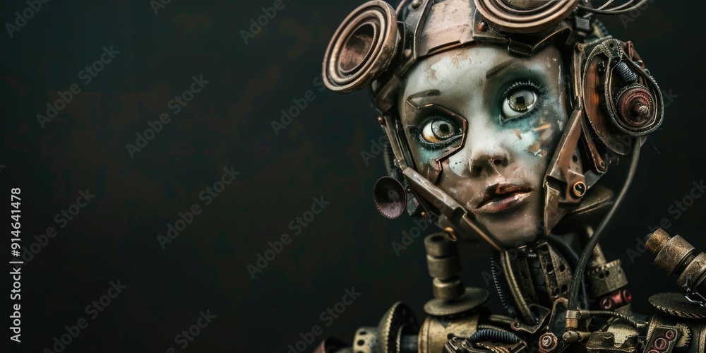 Poster steampunk robot with goggles and gears.