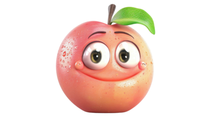 Cartoon happy peach character on transparent background