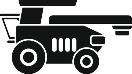 Black glyph icon of a combine harvester working in a field
