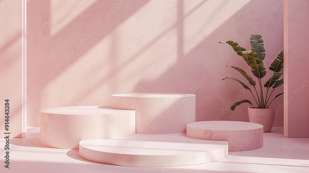 Poster minimalistic soft pastel blush podium in 3d rendering with elegant simplicity