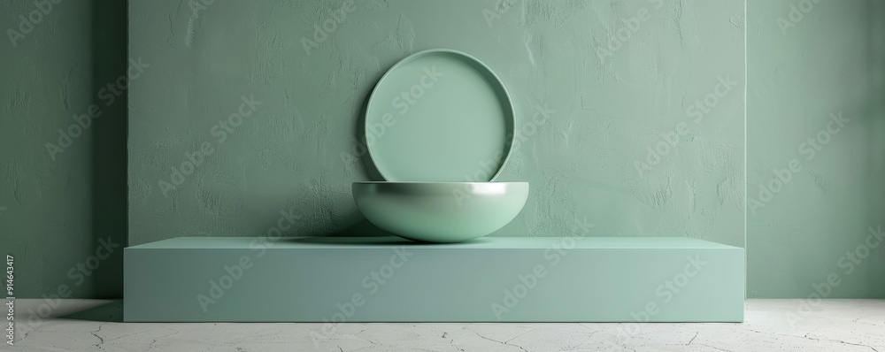 Poster minimalistic soft pastel green podium in 3d render with clean design and simple lines