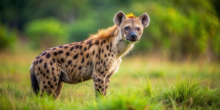 Sleek and powerful hyena with spotted fur in natural habitat, wildlife, predator, Africa, carnivore, mammal