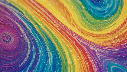 Rainbow colored ripples. colorful water drops. circular drawings drawn with color pencils swirling. brush stroke graphics background. abstract spiral visual effect. 