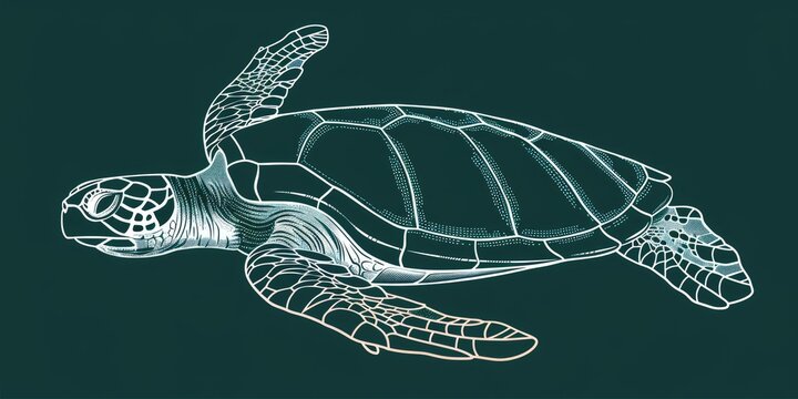 recommend clip art: A white line drawing of a sea turtle.